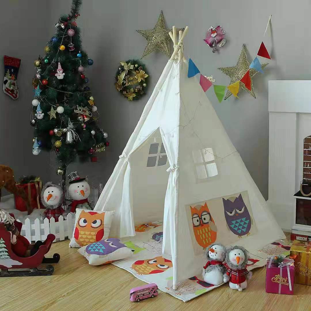 MountainSnow Indian Teepee Tent for Kids with Carry Case, 100% Cotton Teepee Play Tent, for Girls and Boys, Indoor & Outdoor Playing