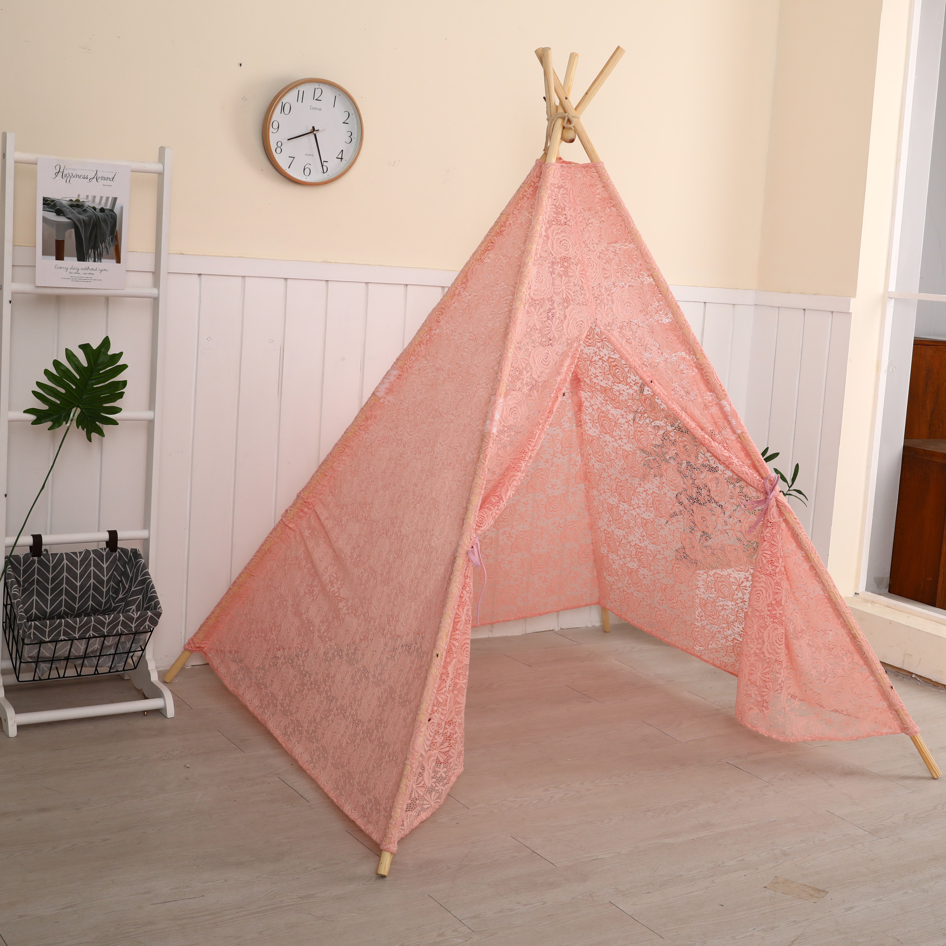 MountainSnow Indian Teepee Tent for Kids with Carry Case, Romantic Lace Teepee Play Tent, Perfect Toys for Girls and Boys, Indoor & Outdoor Playing