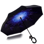 MountainSnow Inverted C-Shaped Handle Double Layer Umbrella, Windproof Folding Upside Down,Self Stand Rain Protection Car Umbrellas, UV Blocking
