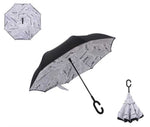 MountainSnow Newspaper Pattern Inverted C-Shaped Handle Double Layer Umbrella, Windproof Folding Upside Down,Self Stand Rain Protection Car Umbrellas, UV Blocking