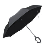 MountainSnow Single Color Inverted C-Shaped Handle Double Layer Umbrella, Windproof Folding Upside Down,Self Stand Rain Protection Car Reverse Umbrellas, UV Blocking