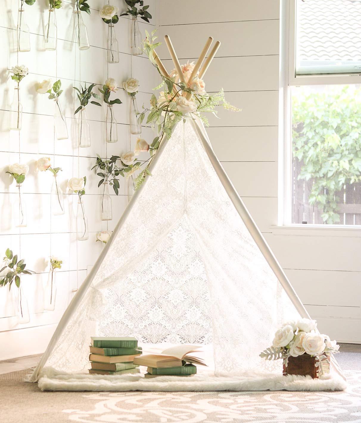 MountainSnow Indian Teepee Tent for Kids with Carry Case, Romantic Lace Teepee Play Tent, Perfect Toys for Girls and Boys, Indoor & Outdoor Playing