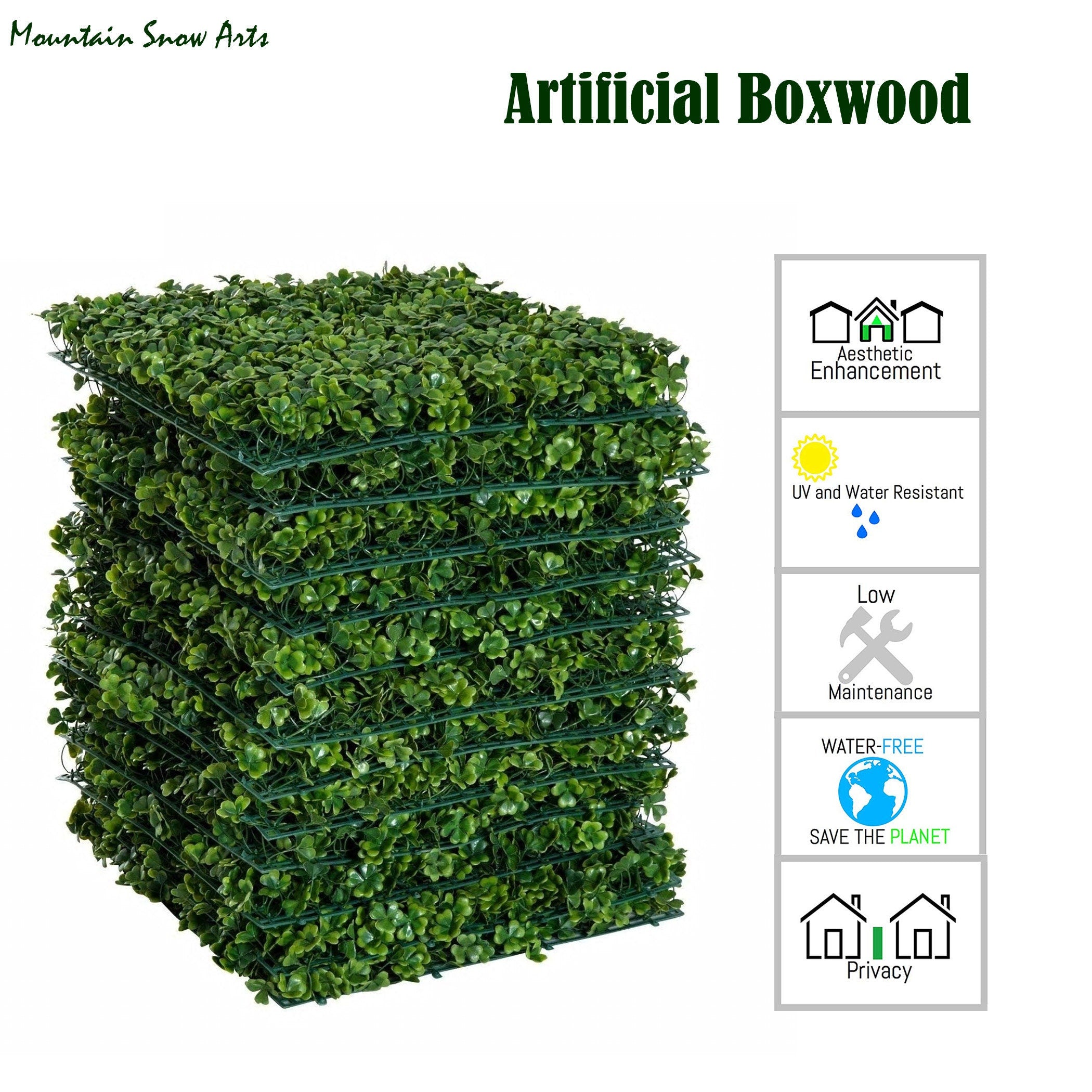 Artificial Boxwood Panels Topiary Hedge Plant UV Protected Privacy Screen Outdoor Indoor Use Garden Fence Backyard Home Decor 20x20" 2pc