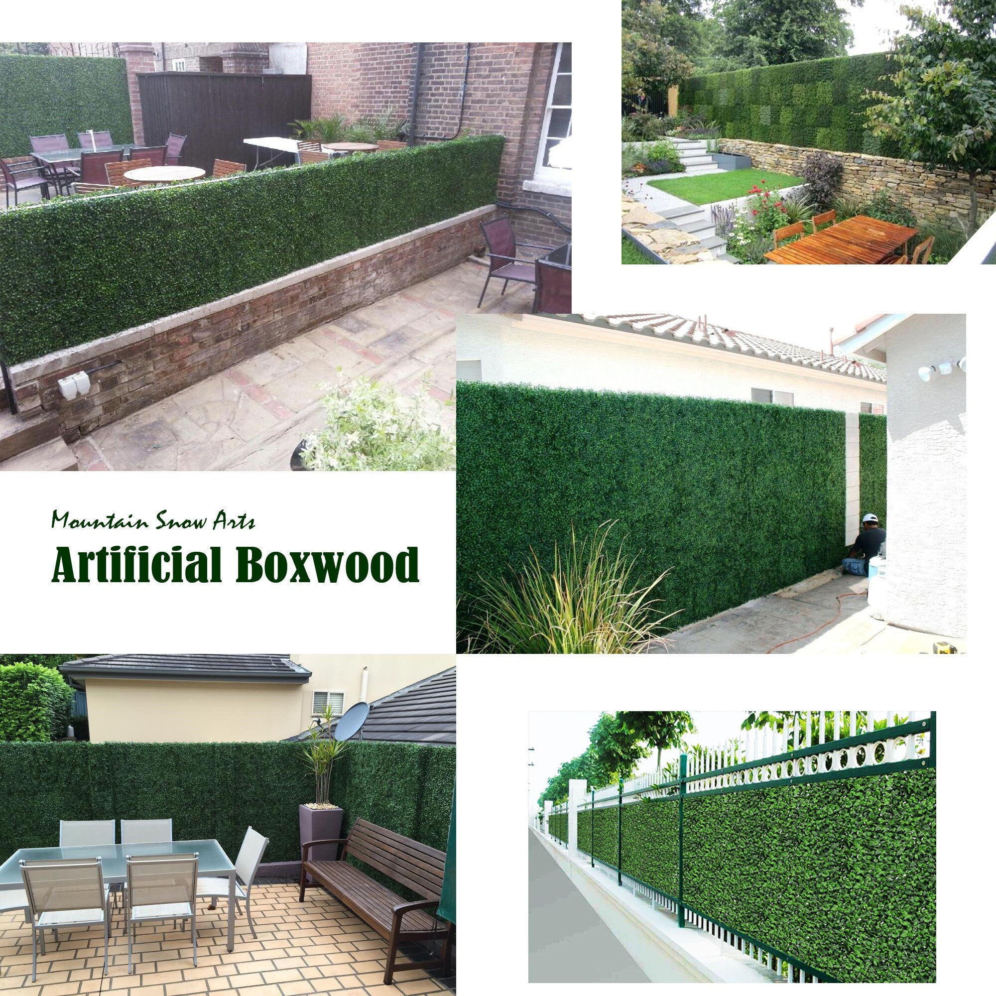 Artificial Boxwood Panels Topiary Hedge Plant UV Protected Privacy Screen Outdoor Indoor Use Garden Fence Home Decor 20x20" DarkGreen Panels