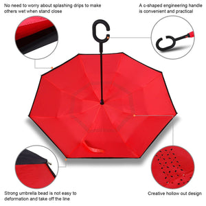 Inverted Umbrella, Umbrella Windproof, Reverse Umbrella, Umbrellas for Women with UV Protection Upside Down Umbrella with C-Handle Red color