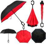 Inverted Umbrella, Umbrella Windproof, Reverse Umbrella, Umbrellas for Women with UV Protection Upside Down Umbrella with C-Handle Red color