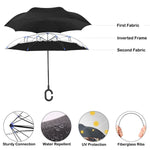 Inverted Umbrella Umbrella Windproof Reverse Umbrella Umbrellas for Women with UV Protection Upside Down Umbrella with C-Handle Dark Blue
