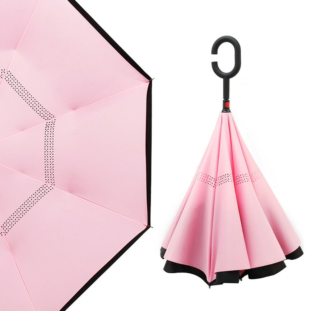 Inverted Umbrella, Umbrella Windproof, Reverse Umbrella Umbrellas for Women with UV Protection Upside Down Umbrella with C-Handle Light Pink