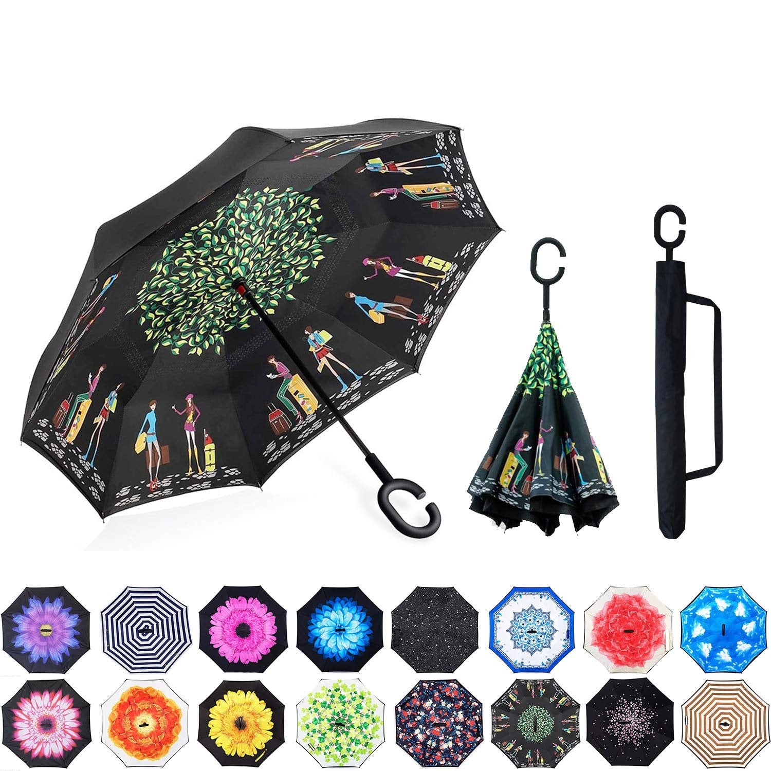 Inverted Umbrella Umbrella Windproof Reverse Umbrella, Umbrellas for Women with UV Protection, Upside Down Umbrella with C-Handle  P40