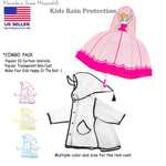 Transparent Trim Rain Coat + 3D Umbrella Combo Pack For Child Kids Boy Girl Waterproof Hooded (Multiple Color Rain Coat)