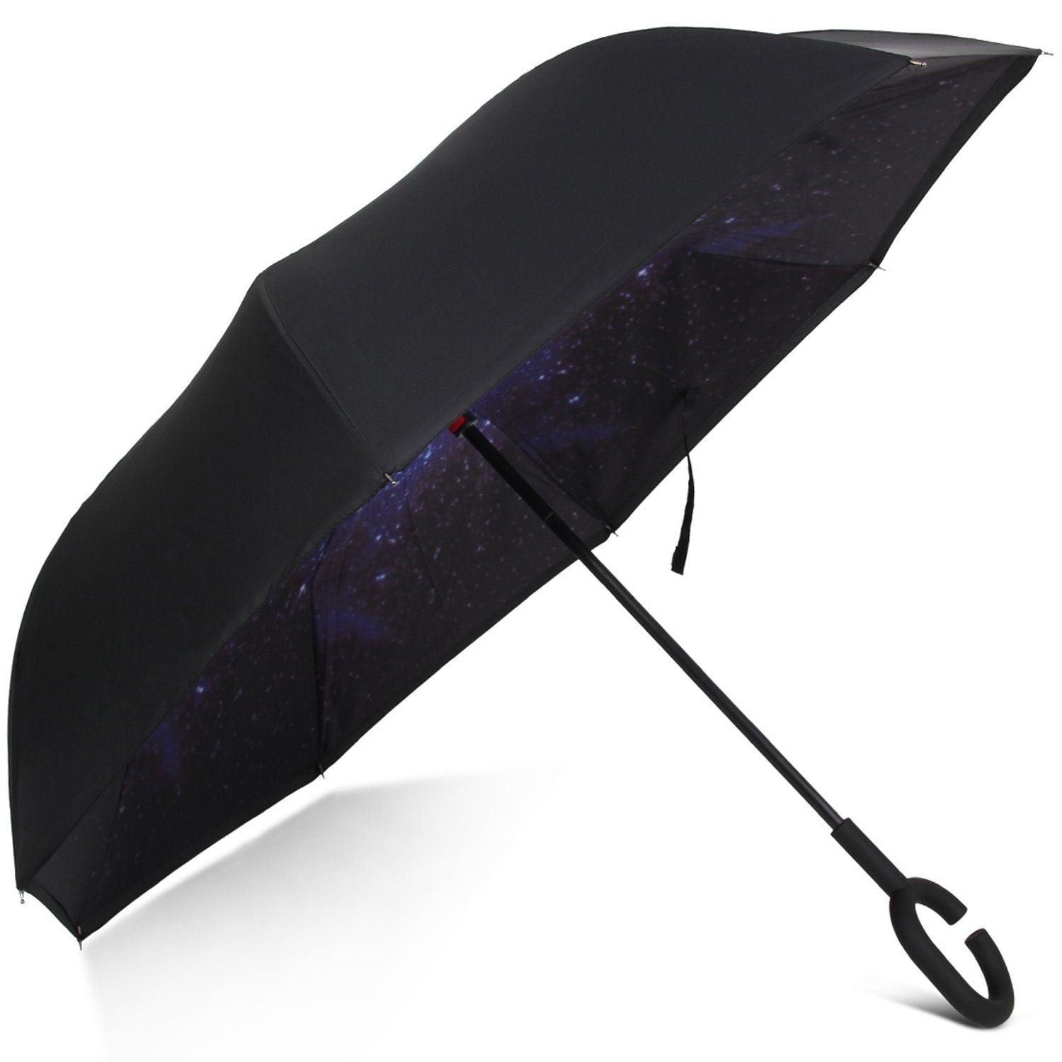 Reverse Umbrella,Inverted C-Handle Umbrella,Windproof Folding Upside Down Safety,Women with UV Protection Umbrella Sky Star