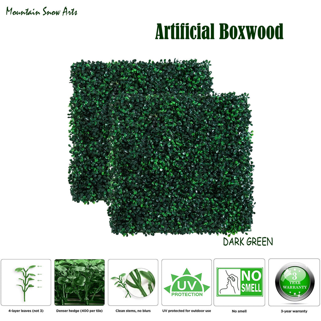 Artificial Boxwood Panels Topiary Hedge Plant UV Protected Privacy Screen Outdoor Indoor Use Garden Fence Home Decor 24pcs 20x20" DarkGreen