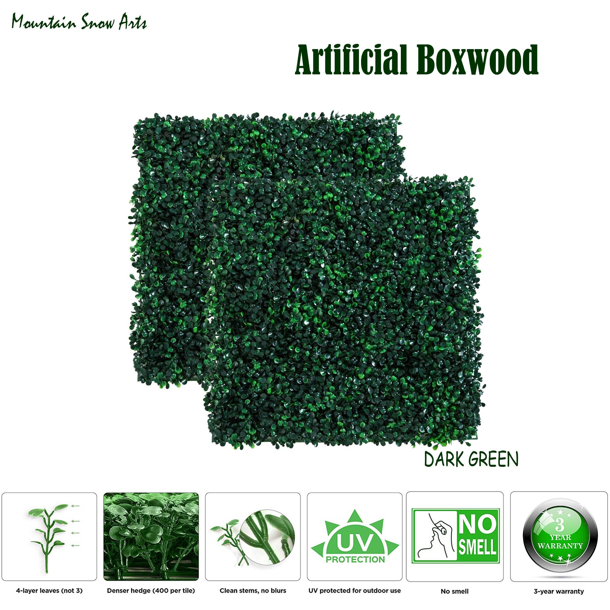 Artificial Boxwood Panels Topiary Hedge Plant UV Protected Privacy Screen Outdoor Indoor Use Garden Fence Home Decor 20x20" DarkGreen