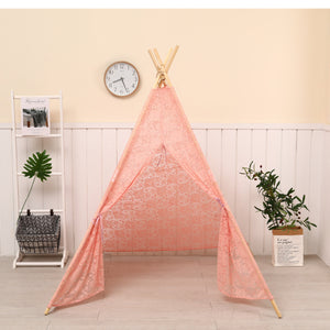 Indian Playhouse Toy Teepee Play Tent for Kid Holiday creative gift for Children Foldable Play Tent Portable Kids Tent Pink Lace Teepee