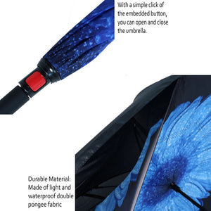 Inverted Umbrella Umbrella Windproof Reverse Umbrella Umbrellas for Women with UV Protection Upside Down Umbrella with C-Handle Dark Blue