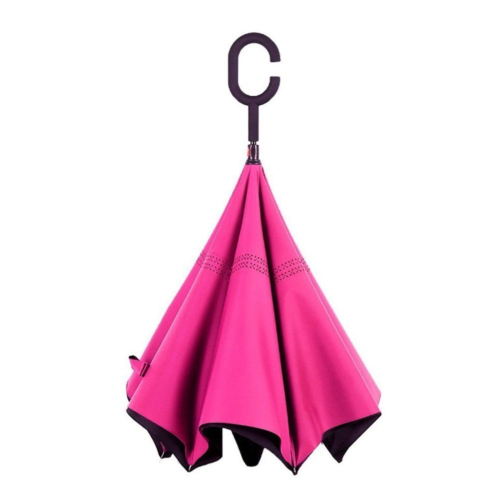 Inverted Umbrella, Umbrella Windproof, Reverse Umbrella Umbrellas for Women with UV Protection Upside Down Umbrella with C-Handle Rose Pink