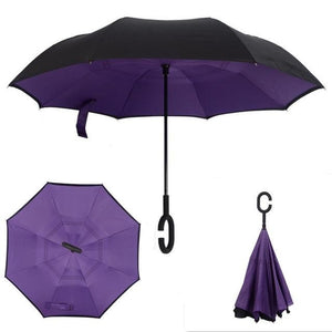 Inverted Umbrella Umbrella Windproof Reverse Umbrella Umbrellas for Women with UV Protection Upside Down Umbrella with C-Handle Purple Color