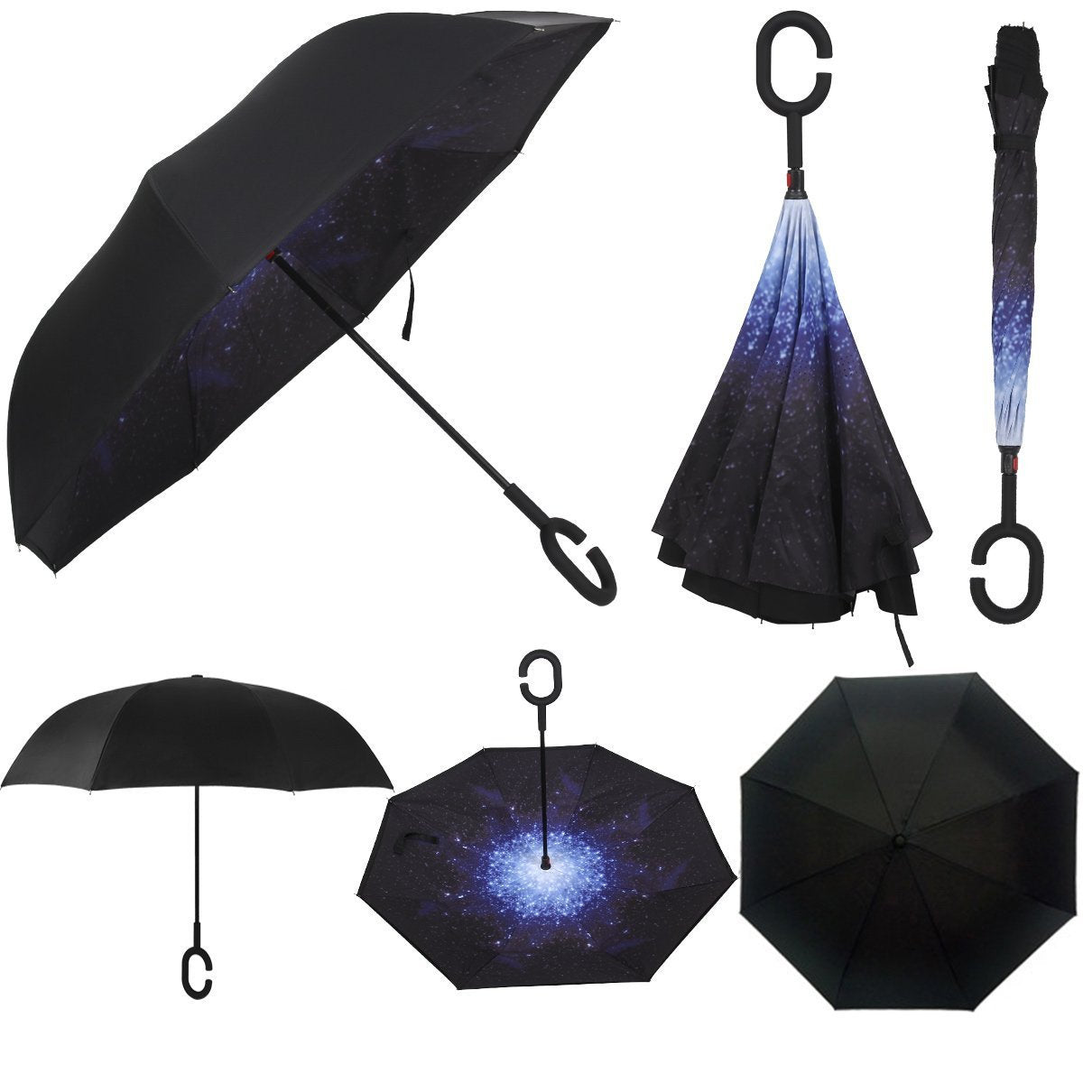 Inverted Umbrella Umbrella Windproof, Reverse Umbrella, Umbrellas for Women with UV Protection, Upside Down Umbrella with C-Handle 2PACK