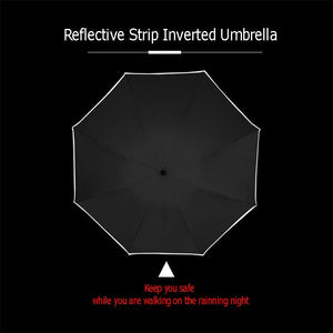 Reflective Reverse Umbrella,Inverted C-Handle Umbrella,Windproof Folding Upside Down Safety,Women with UV Protection Umbrella Fashion girl