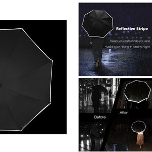 Reflective Reverse Umbrella,Inverted C-Handle Umbrella,Windproof Folding Upside Down Safety,Women with UV Protection Umbrella Fashion girl