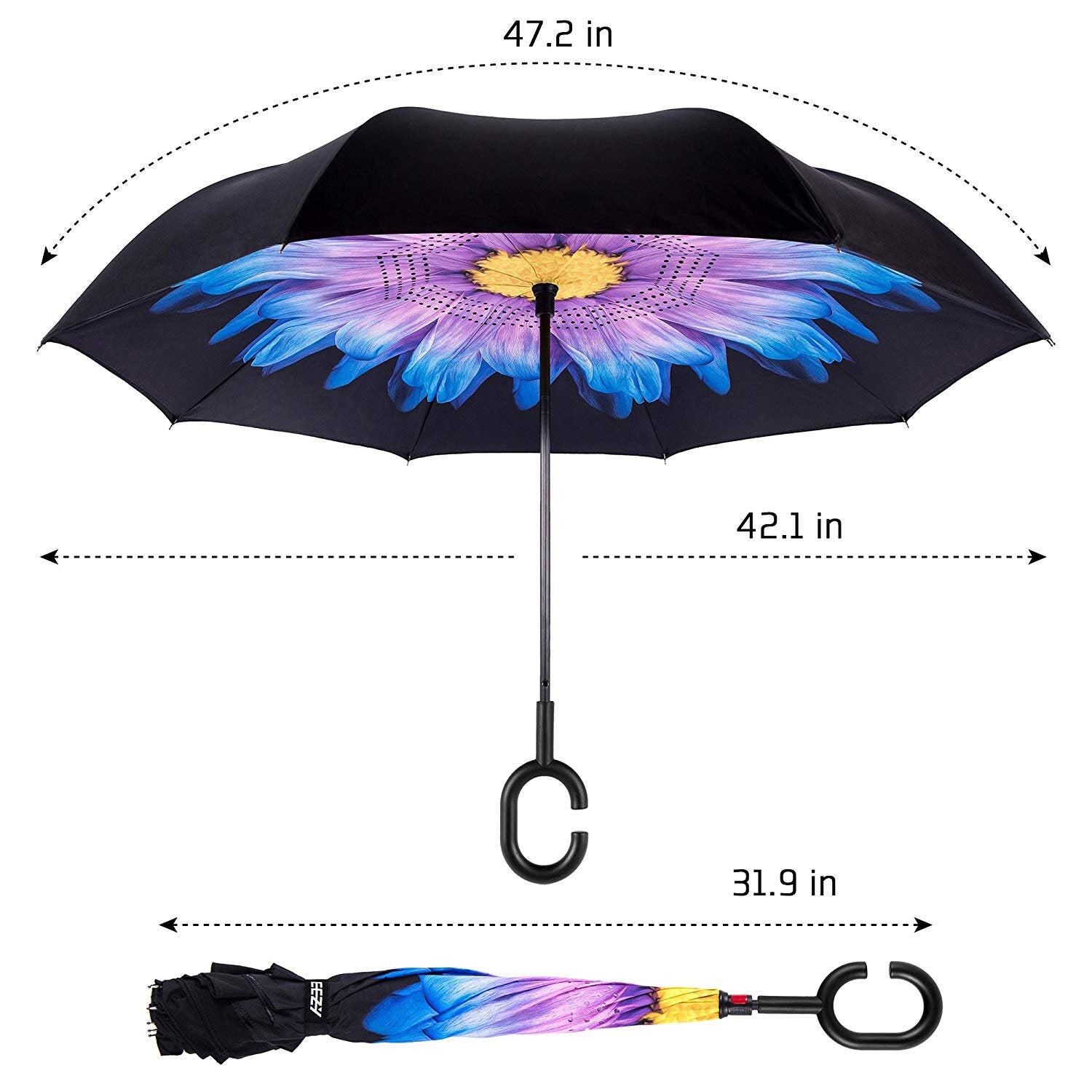 Inverted Umbrella Umbrella Windproof, Reverse Umbrella, Umbrellas for Women with UV Protection, Upside Down Umbrella with C-Handle 1 PACK